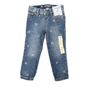 Cat & Jack Skinny Denim Jeans Stretch Flower Embroidery Girls New NWT